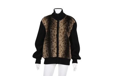 Lot 243 - Celine Black Wool Ribbed Leopard Jacket - Size 46