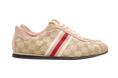 Lot 17 - Gucci Pink Monogram Web Sneaker - Size 38.5