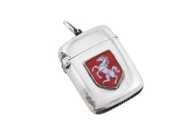 Lot 82 - A Victorian sterling silver and enamel vesta case, Birmingham 1876 by Joseph Gloster