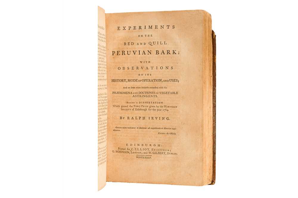 Lot 66 - Dickinson. An Inquiry into the Nature and Causes of Fever ,& Irving Experiments on the Red and Quill Peruvian Bark. 1785