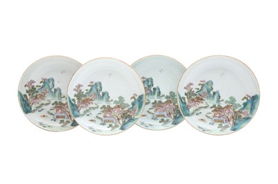 Lot 233 - FOUR CHINESE FAMILLE-ROSE 'LANDSCAPE' DISHES