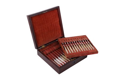 Lot 184 - A cased set of mid-19th century Indian colonial silver and mother of pearl fruit eaters, Calcutta circa 1840, by Arthur Pittar, Lattey and Co (active 1835-42)