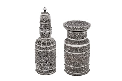 Lot 303 - An early 20th century Persian (Iranian) silver filigree dressing table jar, Zanjan circa 1920 marked Ja’far