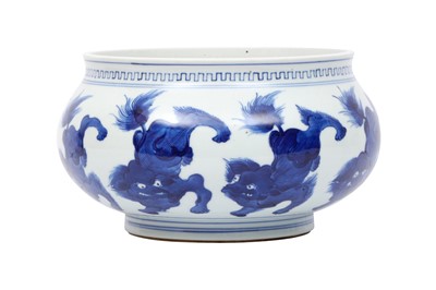 Lot 137 - A CHINESE BLUE AND WHITE ‘BUDDHIST LION’ CENSER