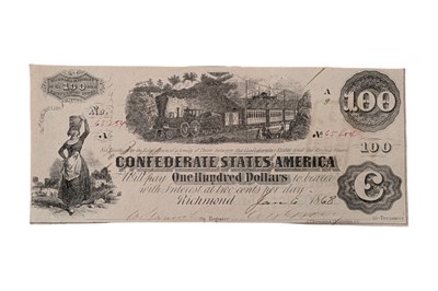 Lot 148 - CONFEDERATE STATES, 100 DOLLARS T40. MAJOR JAMES T. PEYTON ENDORSEMENT.