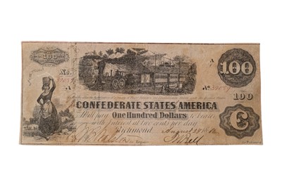 Lot 144 - CONFEDERATE STATES, 100 DOLLARS T40.