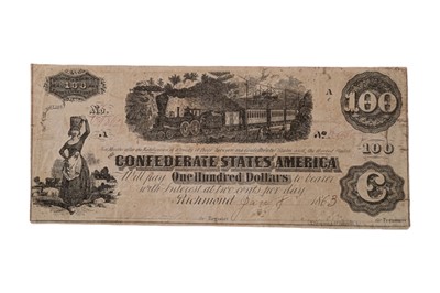 Lot 134 - CONFEDERATE STATES, 100 DOLLARS T40. CAPTAIN GEORGE DASHIELL ENDORSEMENT.