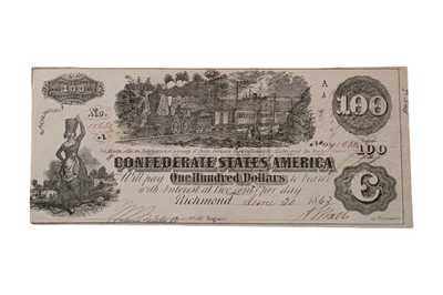 Lot 118 - CONFEDERATE STATES, 100 DOLLARS T39. JOHN BOSTON (CONFEDERATE AGENT) ENDORSEMENT.