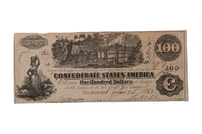 Lot 114 - CONFEDERATE STATES, 100 DOLLARS T39. W. T. GOODWIN (CONFEDERATE AGENT) ENDORSEMENT.