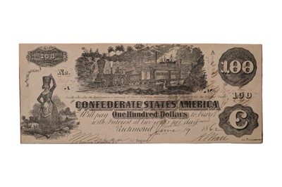 Lot 113 - CONFEDERATE STATES, 100 DOLLARS T39. W. T. GOODWIN (CONFEDERATE AGENT) ENDORSEMENT.