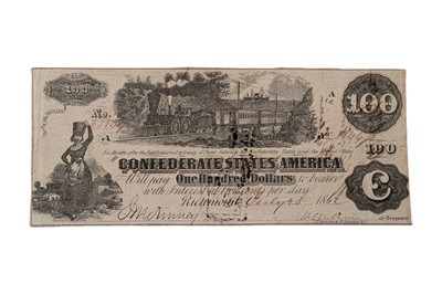 Lot 112 - CONFEDERATE STATES, 100 DOLLARS T39. W. T. GOODWIN (CONFEDERATE AGENT) ENDORSEMENT.