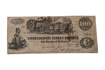 Lot 115 - CONFEDERATE STATES, 100 DOLLARS T39. W. SMITH (CASHIER) ENDORSEMENT.