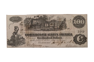 Lot 116 - CONFEDERATE STATES, 100 DOLLARS T39. THADDEUS SANDFORD ENDORSEMENT.