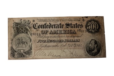 Lot 175 - CONFEDERATE STATES, 500 DOLLARS T64.