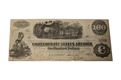 Lot 132 - CONFEDERATE STATES, 100 DOLLARS T40.