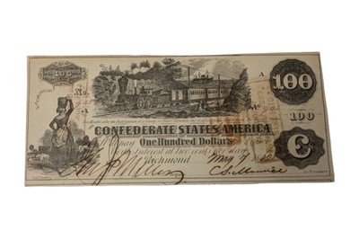 Lot 123 - CONFEDERATE STATES, 100 DOLLARS T39.