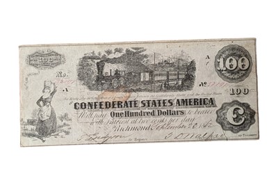 Lot 130 - CONFEDERATE STATES, 100 DOLLARS T40.