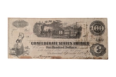 Lot 129 - CONFEDERATE STATES, 100 DOLLARS T40.