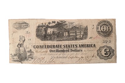 Lot 141 - CONFEDERATE STATES, 100 DOLLARS T40.