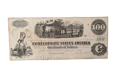 Lot 140 - CONFEDERATE STATES, 100 DOLLARS T40.