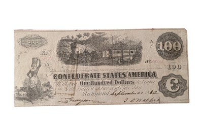 Lot 138 - CONFEDERATE STATES, 100 DOLLARS T40.