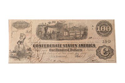 Lot 125 - CONFEDERATE STATES, 100 DOLLARS T40. A.J. GUIROT (ASST TREASURER) ENDORSEMENT.