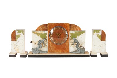 Lot 296 - AN ART DECO MANTLE SKI CLOCK