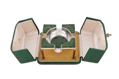 Lot An unusual cased George V sterling silver and spinach jade cigar ashtray, London 1912 by William Hornby