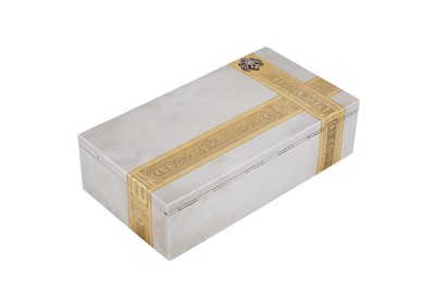 Lot 337 - A Nicholas II late 19th / early 20th century Russian 84 zolotnik parcel gilt silver cigar box, Saint Petersburg 1898-1903 by Nikolay Fedorovich Kemper (active 1892-1908)