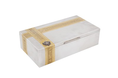 Lot A Nicholas II late 19th / early 20th century Russian 84 zolotnik parcel gilt silver cigar box, Saint Petersburg 1898-1903 by Nikolay Fedorovich Kemper (active 1892-1908)