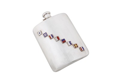 Lot 158 - Vexillology Interest – An early 20th century American sterling silver and enamel spirit or hip flask, New York circa 1920 by Tiffany and Co