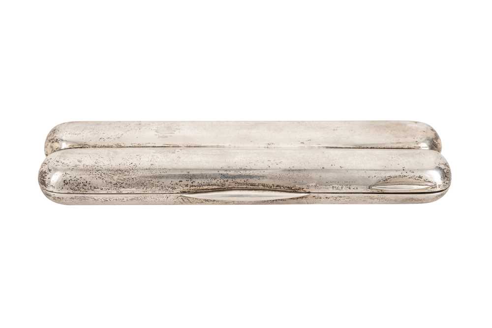 Lot 185 - A late 20th century Italian sterling double silver cigar case, import marks for London 1983 retailed by Asprey