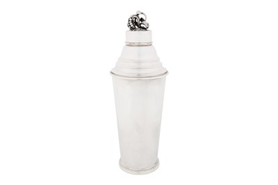 Lot A mid-20th century Danish sterling silver cocktail shaker, Copenhagen circa 1950 by Georg Jensen, designed by Harald Nielsen