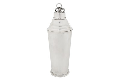 Lot 299 - A mid-20th century Danish sterling silver cocktail shaker, Copenhagen circa 1960 by Georg Jensen, designed by Harald Nielsen