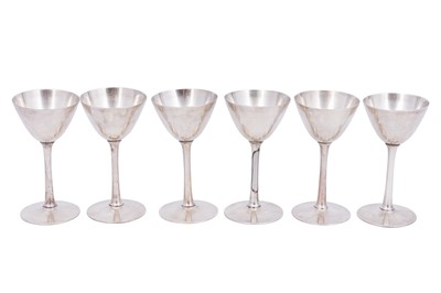 Lot 114 - A SET OF MERIDEN S.P. CO SILVER PLATED WINE GLASSES