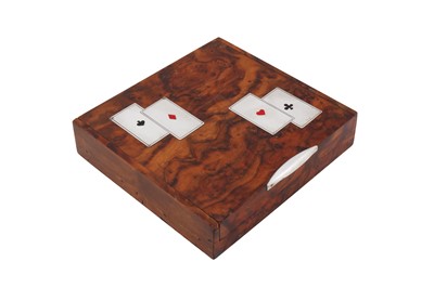 Lot 76 - A mid-20th century Italian silver and enamel mounted burr walnut gaming box, Florence circa 1940 by Adolfo and Gino Cori Italo