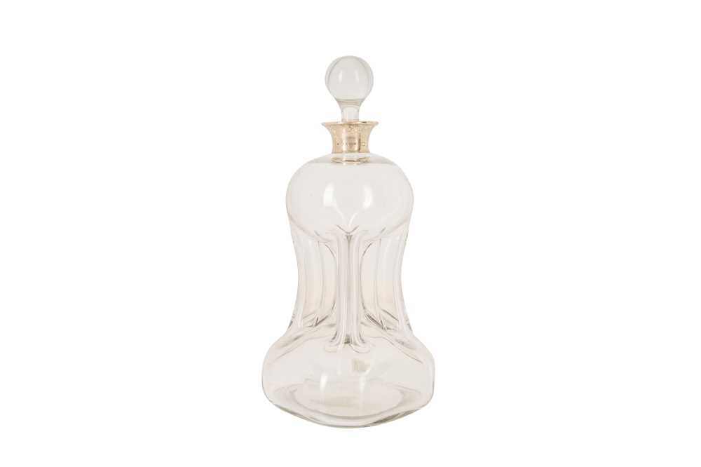 Lot 180 - A George V sterling silver mounted glass ‘glug-glug’, London 1926 by Asprey and Co