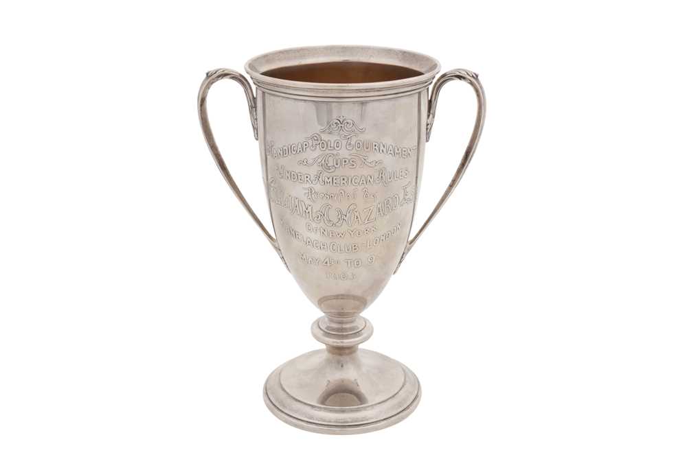 Lot 255 - An early 20th century American sterling silver twin handled trophy, Rhode Island dated 1903 by Gorham