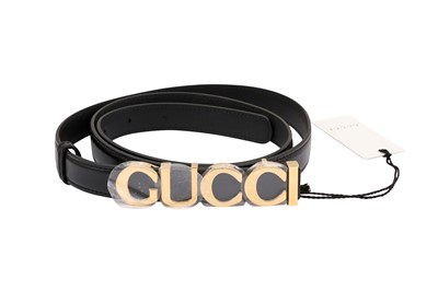 Lot 286 - Gucci Black Logo Embellished Thin Belt - Size 100