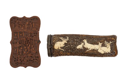 Lot 51 - A GERMAN BLACK FOREST CARVED ANTLER BODKIN CASE, 19TH CENTURY