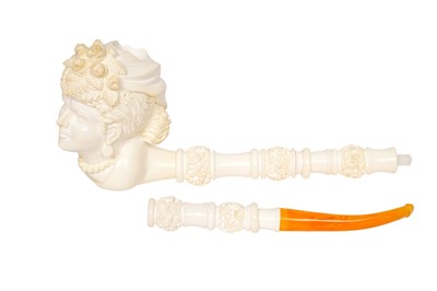 Lot 47 - A LARGE 19TH CENTURY STYLE CARVED MEERSCHAUM PIPE DEPICTING A LADY, MID 20TH CENTURY