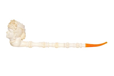 Lot 47 - A LARGE 19TH CENTURY STYLE CARVED MEERSCHAUM PIPE DEPICTING A LADY, MID 20TH CENTURY
