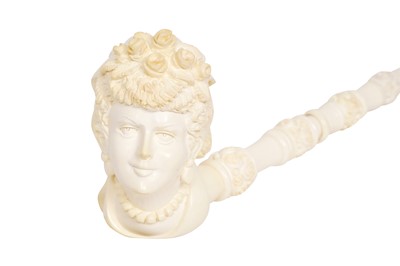 Lot 47 - A LARGE 19TH CENTURY STYLE CARVED MEERSCHAUM PIPE DEPICTING A LADY, MID 20TH CENTURY