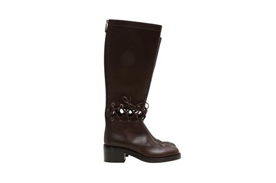 Lot 97 - Chanel Brown CC Open Lace Long Boot - Size 39