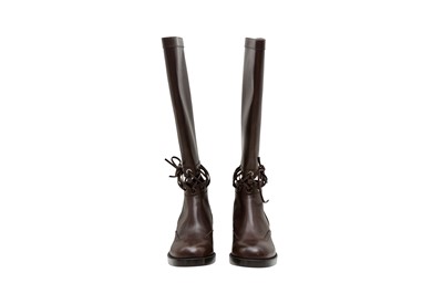 Lot 97 - Chanel Brown CC Open Lace Long Boot - Size 39