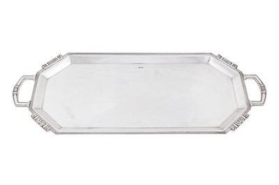 Lot A George V sterling silver twin handled cocktail tray, Sheffield 1935 by Walker and Hall