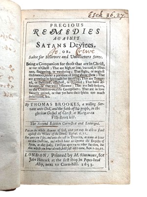 Lot 12 - Brookes. Precious remedies against Satans devices... 1653 and another by Brooks.(2)