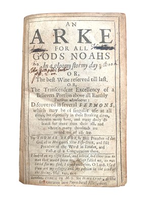Lot 12 - Brookes. Precious remedies against Satans devices... 1653 and another by Brooks.(2)