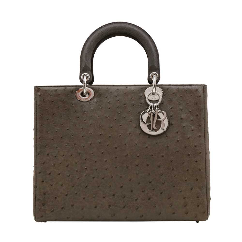 Lot 69 - λ Christian Dior Grey Ostrich Medium Lady Dior Bag