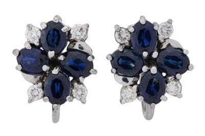 Lot 462 - A PAIR OF SAPPHIRE AND DIAMOND EARRINGS